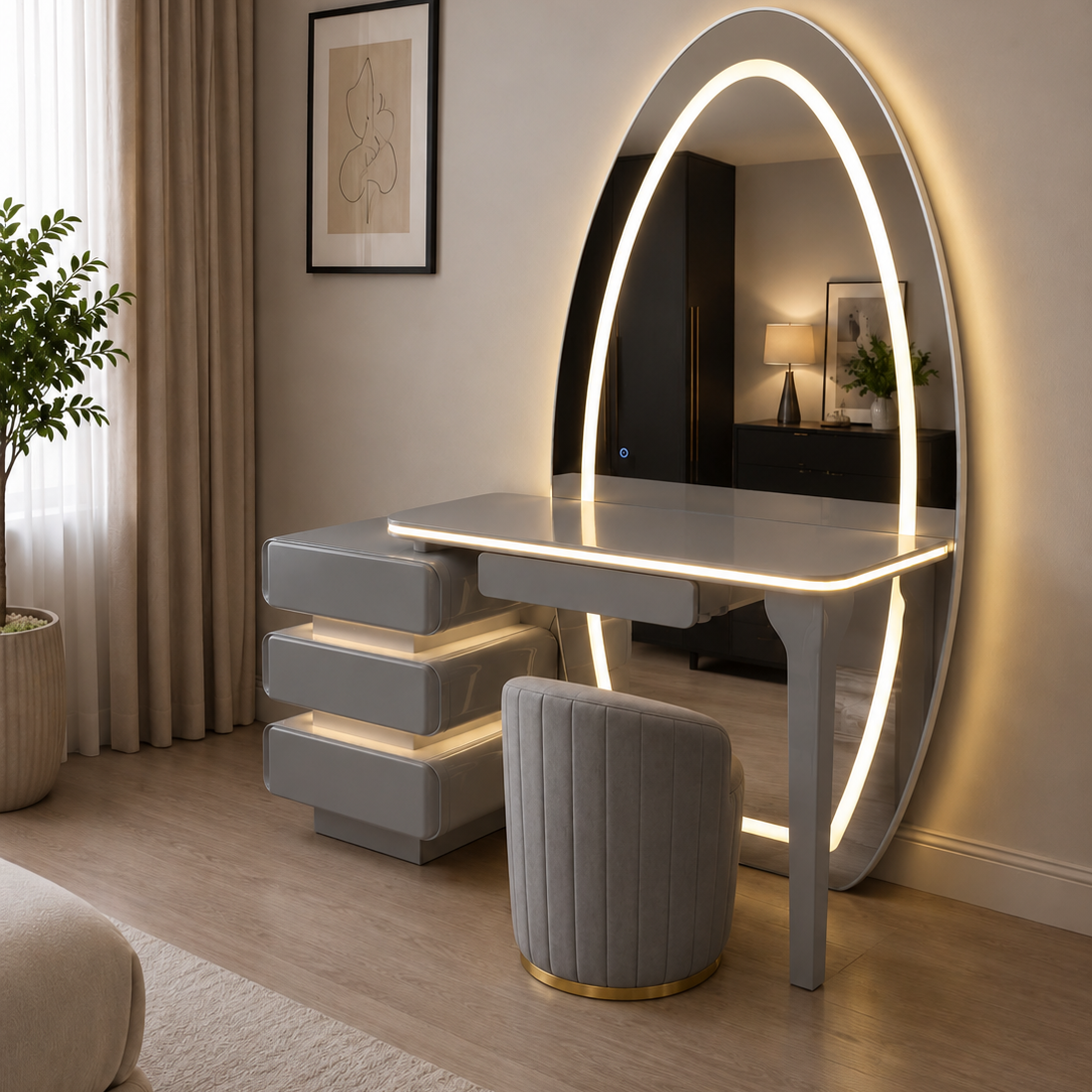 008 - OvalAura LED Dressing Table