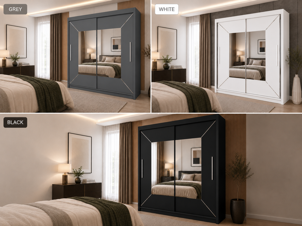 Modern Venice Mirrored Sliding Door Wardrobe – 3 Colours