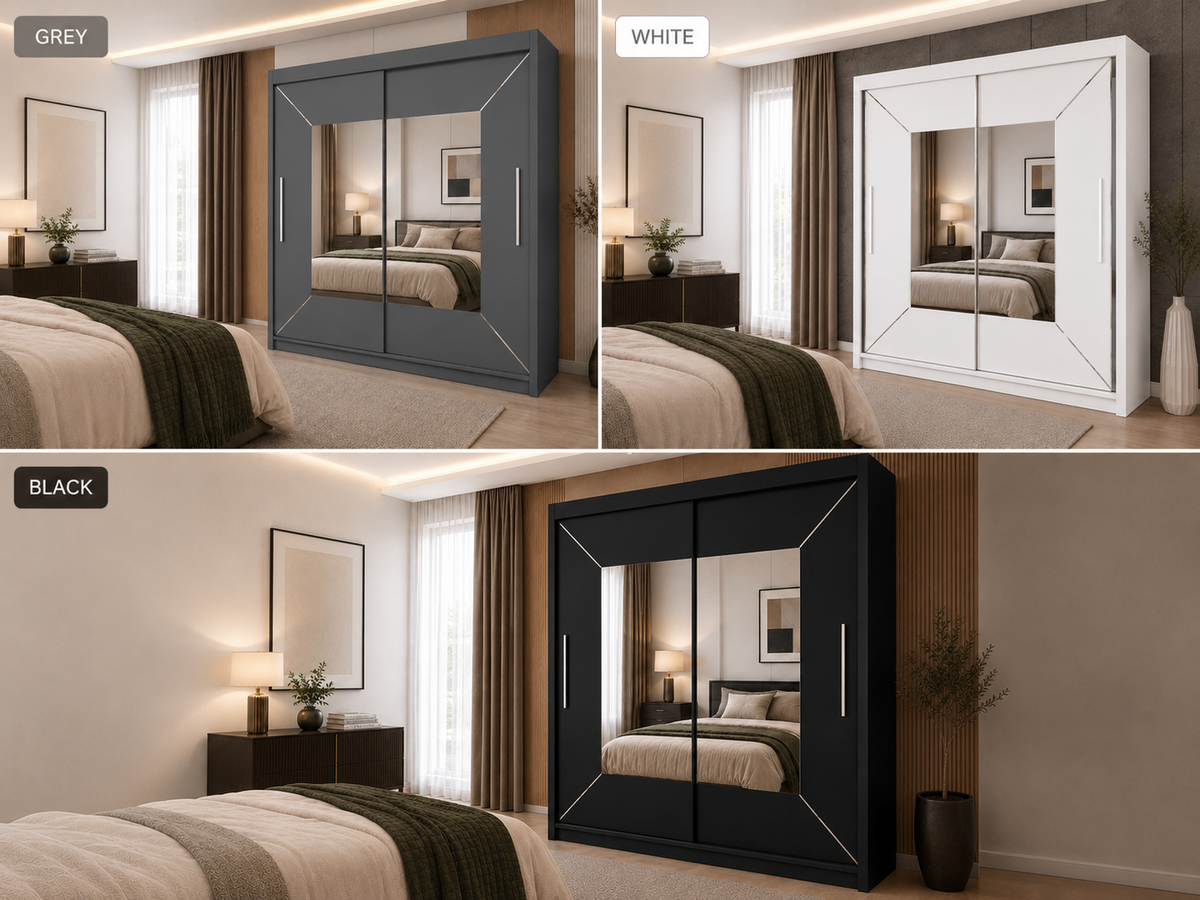 Modern Venice Mirrored Sliding Door Wardrobe – 3 Colours