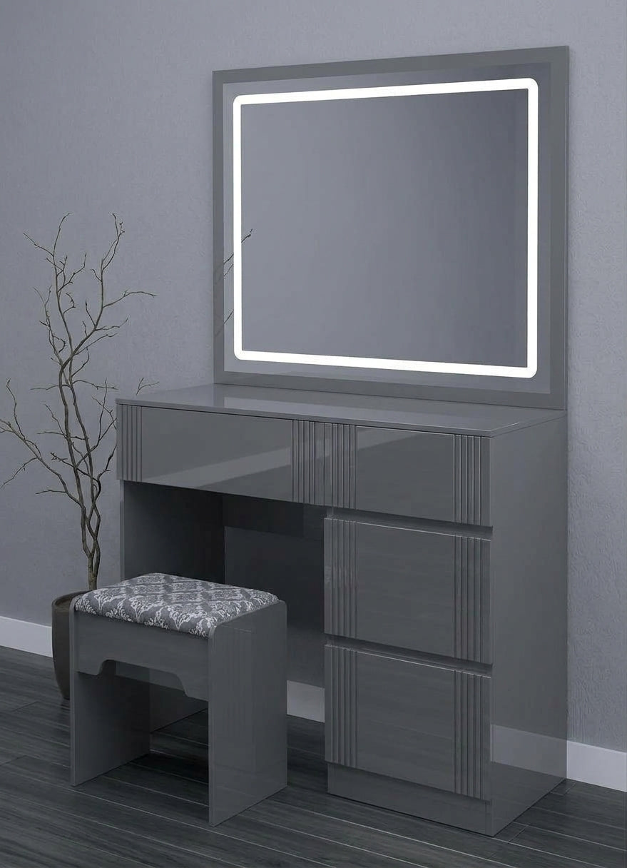 004 - Modern LED Mirror Dressing Table with Fluted Drawers