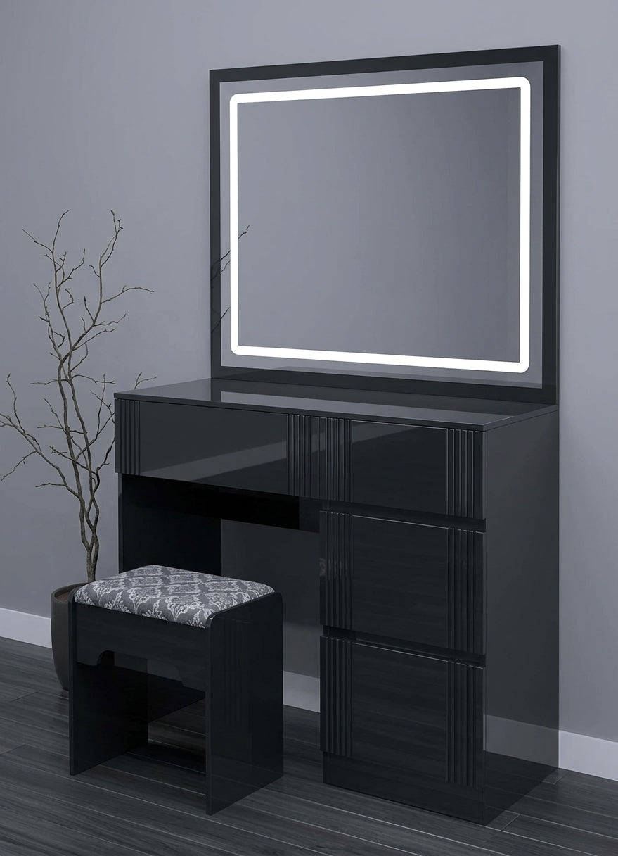 004 - Modern LED Mirror Dressing Table with Fluted Drawers