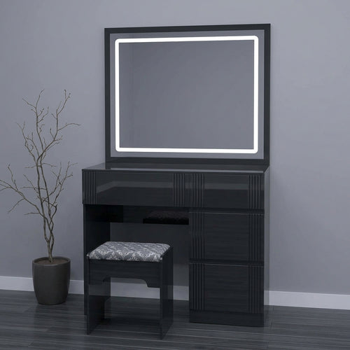 004 - Modern LED Mirror Dressing Table with Fluted Drawers